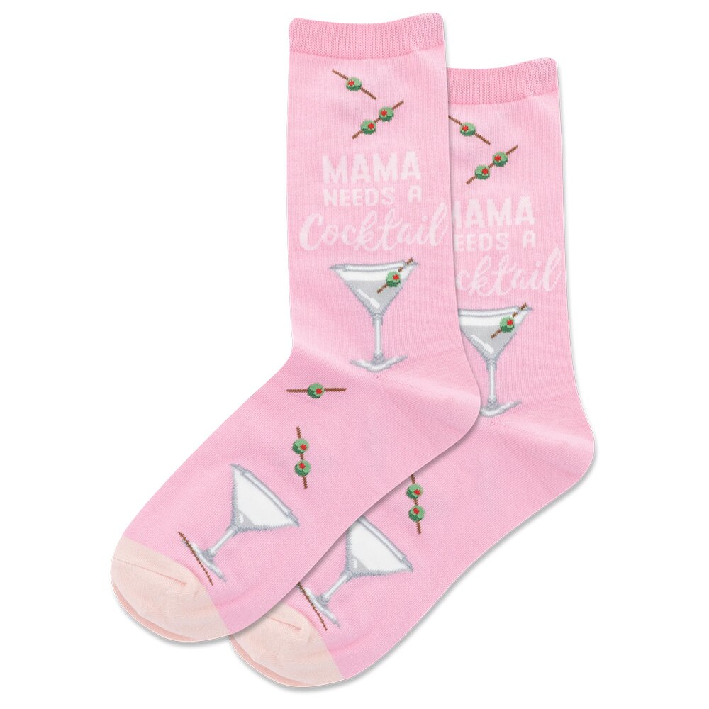 Fashion Accessories, HotSox, Pink, Novelty, Accessories, Women, Mama Needs a Cocktail, Sock, 722673